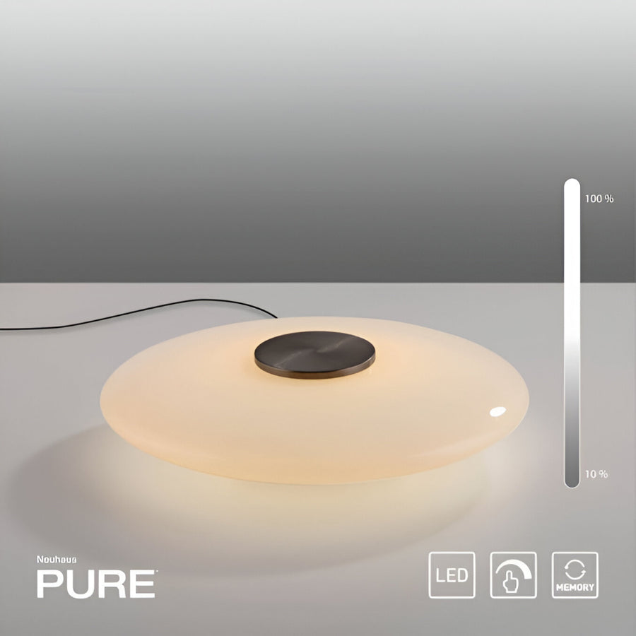 Modern table lamp with 'PURE' branding on a gray background