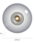 Round light fixture with dimensions indicated on a white background