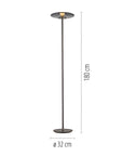 Black floor lamp with dimensions on a white background