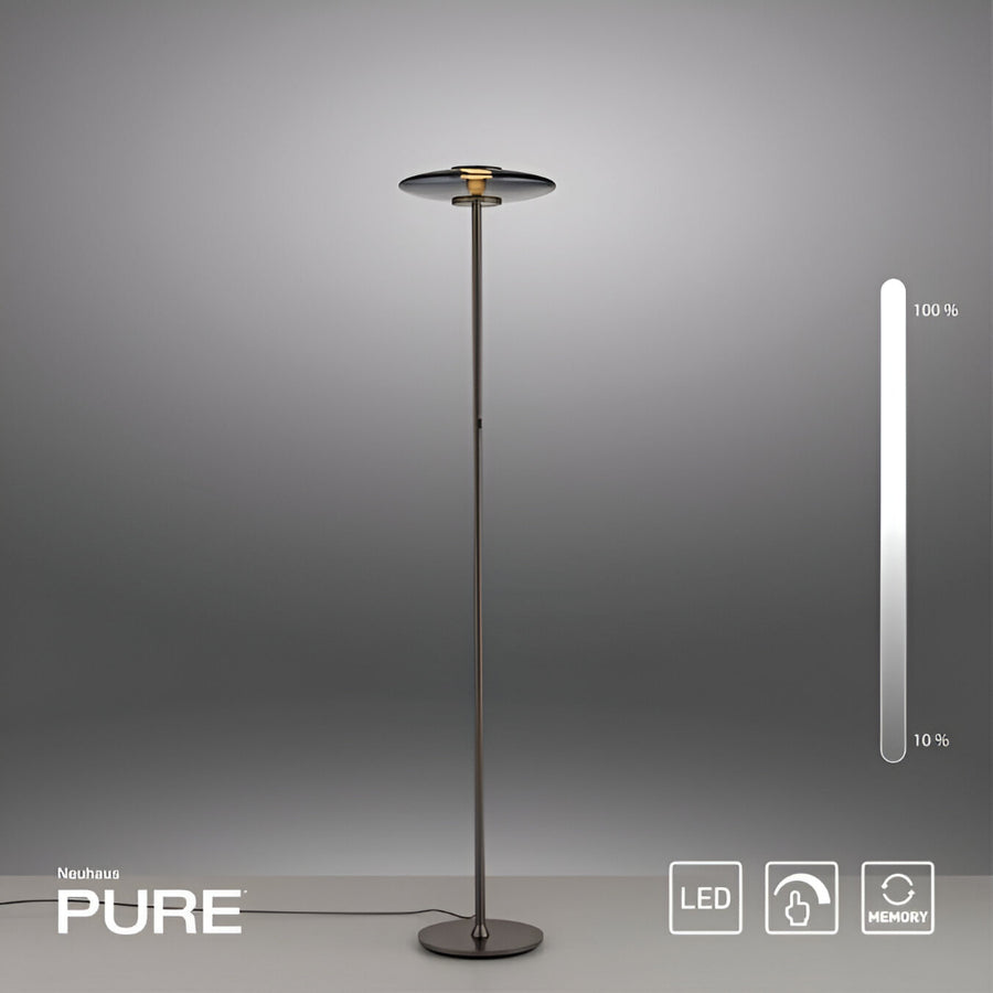 Floor lamp with 'PURE' branding on a gray background