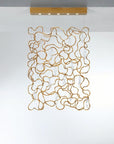 Decorative gold finish curtain screen lights with crystal accents on a white background suspending from the ceiling. 
