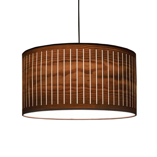 Wooden pendant lamp with a cylindrical design on a white background from Nomon available at Spacio retail stores in Mumbai & Kolkata. 