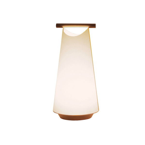 Modern table lamp with a white shade and wooden base on a white background from Nomon available at Spacio retail stores in Mumbai & Kolkata. 