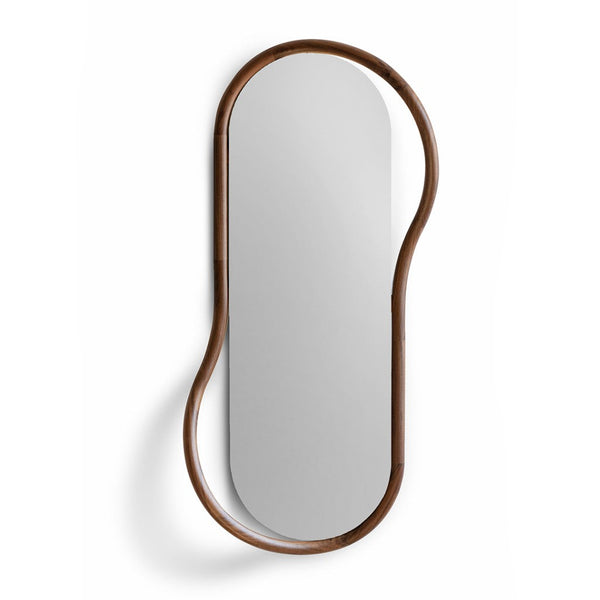Wooden-framed mirror on a white background