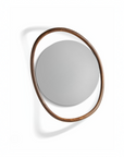 Round mirror with wooden frame on a white background