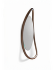 Modern wall mirror with a brown wooden frame on a white background