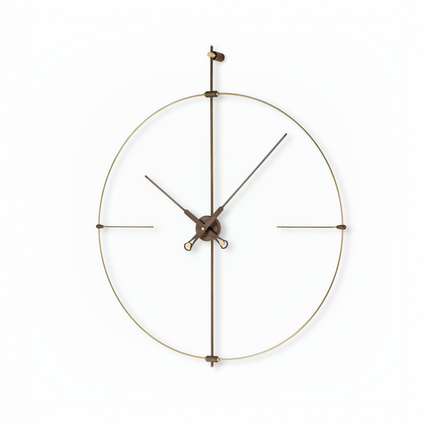 Decorative wall clock with bronze finish on a white background