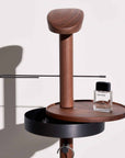 Close up of the graphite and walnut finish in the coat stand