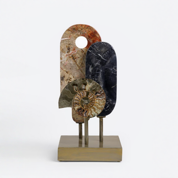 Decorative sculpture with stone-like textures on a white background