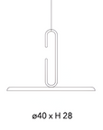 Minimal line drawing of a hanging pendant light fixture on a white background, with text below reading “Ø40 x H 28” indicating diameter and height.