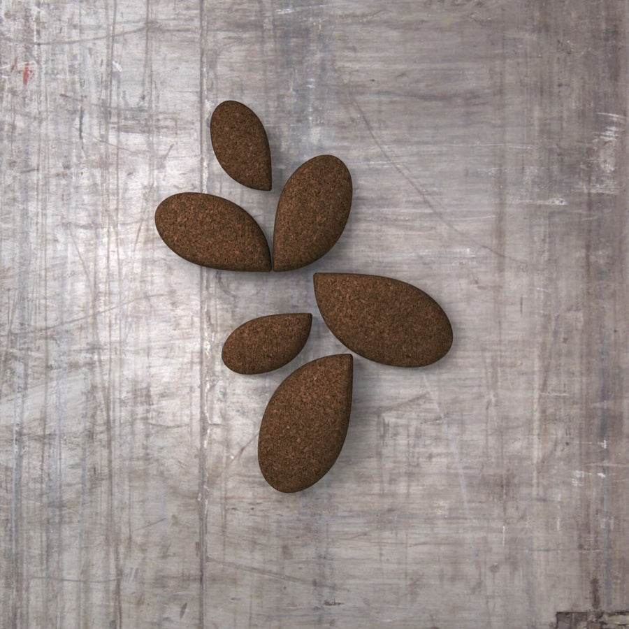 Brown leaf-shaped objects on a textured gray surface