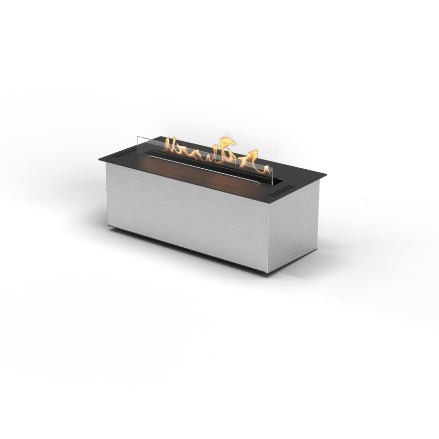 Modern fire pit table with flames on a white background from Planika available at Spacio retail stores in Mumbai & Kolkata