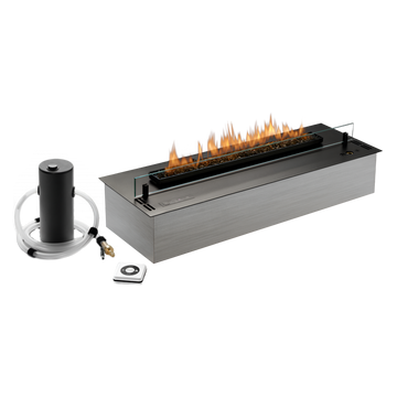 Rectangular bioethanol automatic fireplace with automatic fuel refilling pump by Planika available at Spacio retail stores in India. 