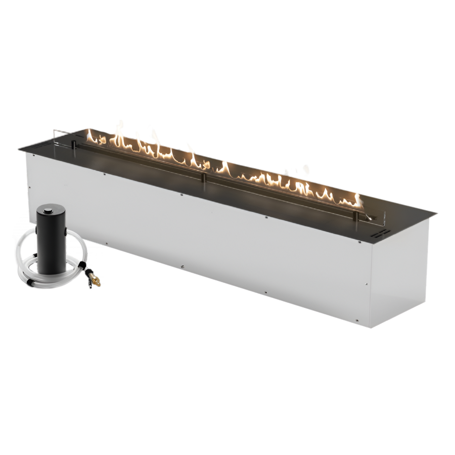 Rectangular indoor bioethanol automatic fireplace on a white background by Planika available at Spacio retail stores in India. 