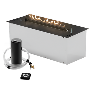 Rectangular indoor bioethanol automatic fireplace on a white background by Planika available at Spacio retail stores in India. 