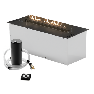 Rectangular indoor bioethanol automatic fireplace on a white background by Planika available at Spacio retail stores in India. 