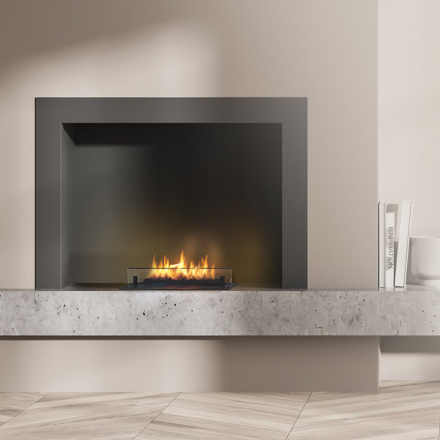 Planika Senso bioethanol insert burner fireplace in a modern interior setting