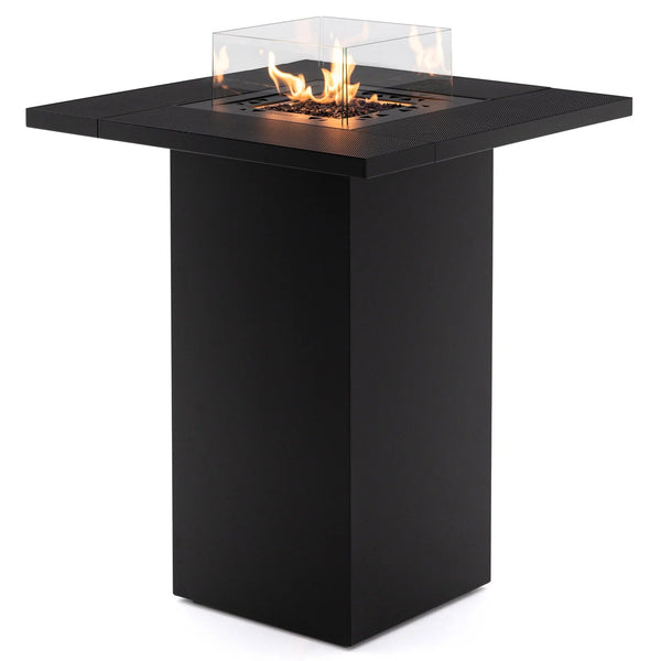 Black fire pit table with flames on a white background from Planika available at Spacio retail stores in Mumbai & Kolkata. 