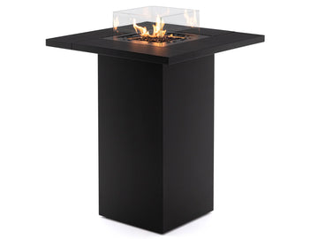 Black fire pit table with flames on a white background from Planika available at Spacio retail stores in Mumbai & Kolkata. 
