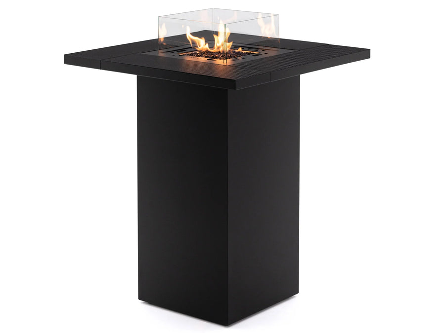 Black fire pit table with flames on a white background from Planika available at Spacio retail stores in Mumbai & Kolkata. 