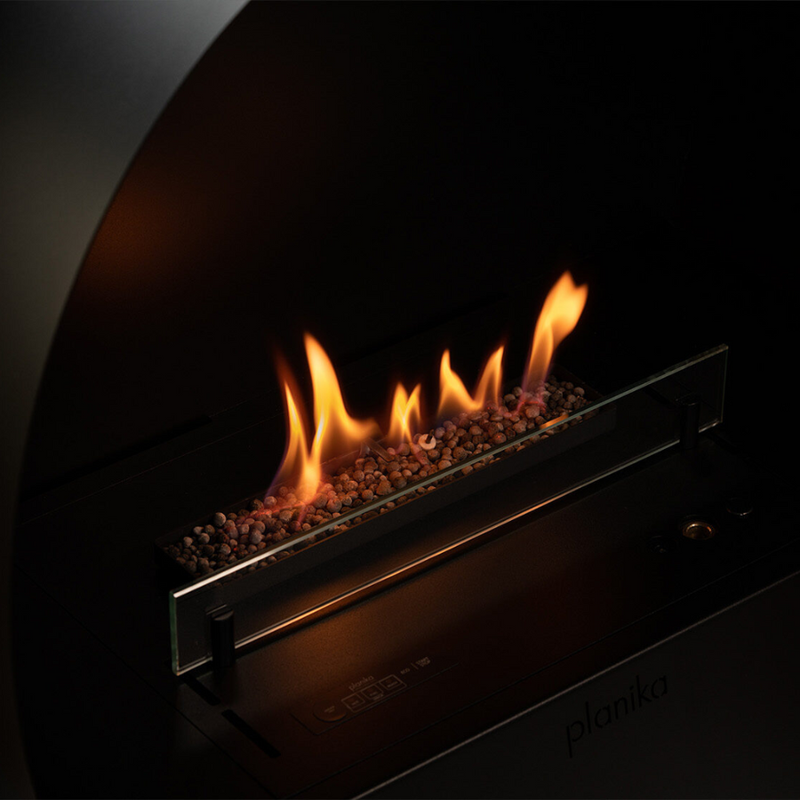Close up of Planika bubble wall & floor bioethanol fireplace available at Spacio retail stores in Mumbai & Kolkata. 