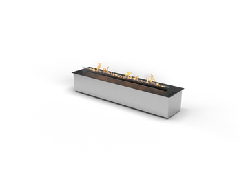 Rectangular fire pit with flames on a white background from Planika available at Spacio retail stores in Mumbai & Kolkata. 