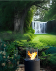 Black colour bioethanol fireplace in a scenic outdoor