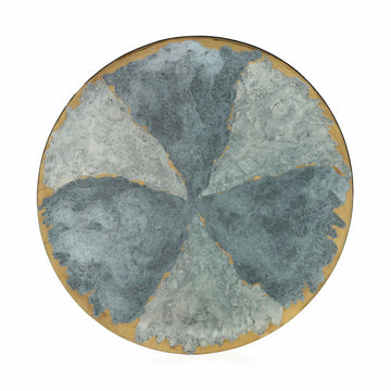 Round glass art with a natural stone pattern on a white background