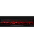 Electric fireplace with glowing red logs on a white background