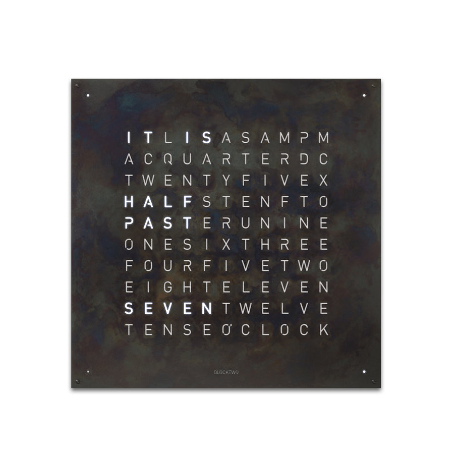 Qlocktwo Earth 90 Creator's Edition Raw Iron Limited Edition Clock on a white background available at Spacio India for luxury home decor collection of Timepieces & Clocks.