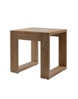 Wooden solar light side table on a white background