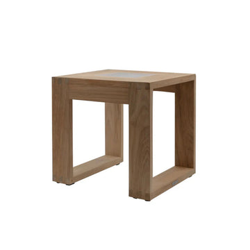 Wooden solar light side table on a white background