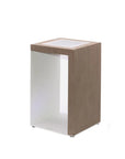 Square solar lantern with wooden top and white base on a white background
