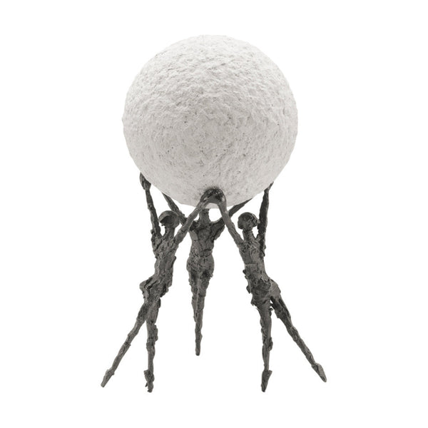 Statue of three figures lifting a large stone on a white background