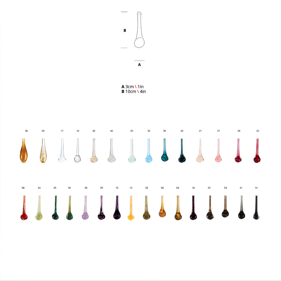 Color swatch chart with various colors of Bijout glass on a white background