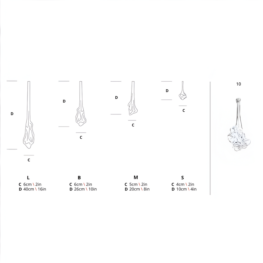 Seri[ Coral glass dimensions labeled on a white background
