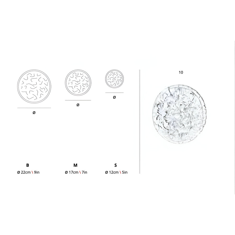 Size chart for luna glass from Serip with measurements in centimeters and inches.