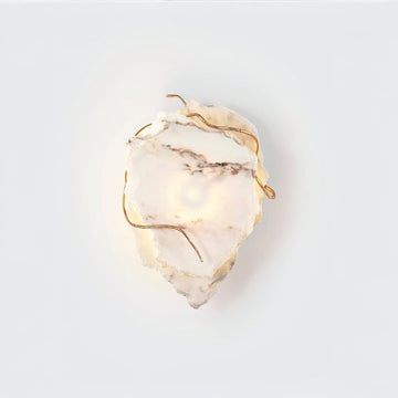 Marble wall sconce with gold accents on a white background