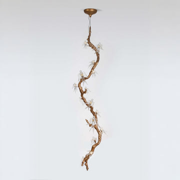 Chandelier with a natural branch design and Voa birds on a white background
