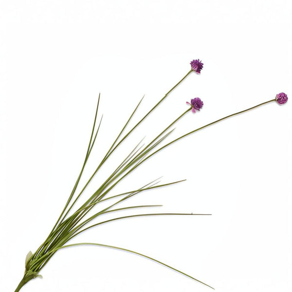 Bouquet of green grass with purple flowers on a white background by Silk-ka available at Spacio retail stores in Mumbai & Kolkata. 
