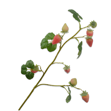 Artificial strawberry branch with green leaves and red strawberries on a white background by Silk-ka available at Spacio retail stores in Mumbai & Kolkata. 