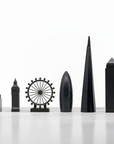London skyline chess pieces in Skyline Chess Acrylic 2 City London New York Folding Board, featuring Big Ben, London Eye, and The Shard, available at Spacio India.