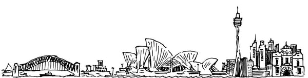 Hand-drawn fresco artwork of Sydney's skyline featuring the Opera House and Harbour Bridge, crafted in Italy with Carrara marble and travertine for luxurious decor.