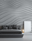 Discover the latest interior design trends with this mesmerizing Affreschi 3D Wall 3D02 rendering of a bedroom featuring a stunning handmade wavy wall.