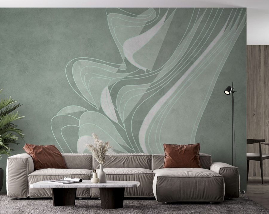 A living room with an Affreschi Studio Milo Tailor Collection SM01 wall mural.