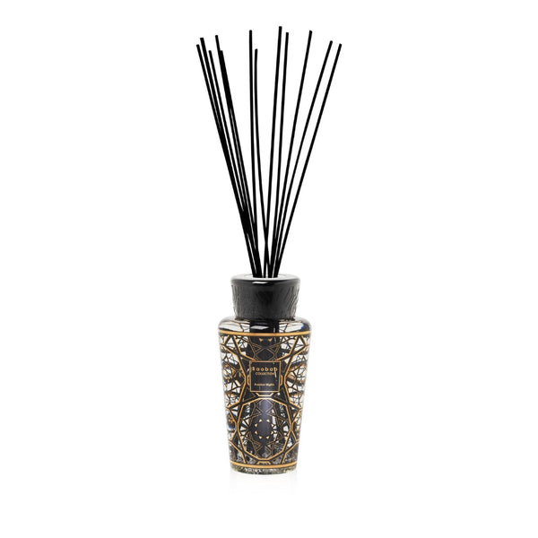 A gold and black Baobab Arabian Nights Diffuser on a white background available at Spacio India for luxury home decor collection of Candles & Frangrace.