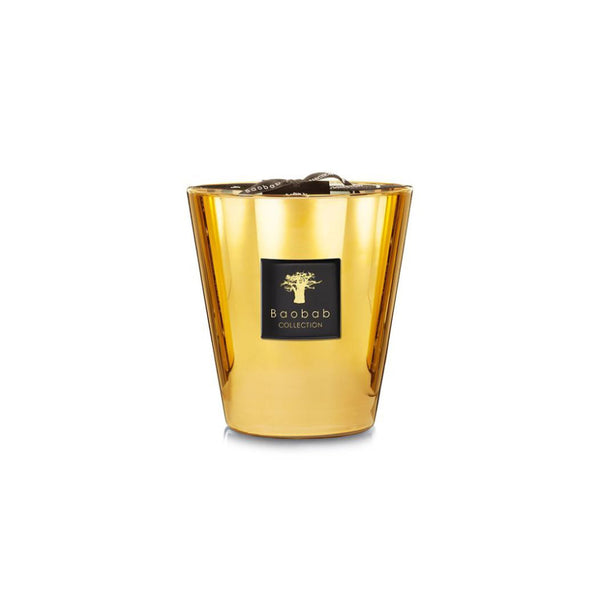 A precious Baobab Aurum Candle Max 16 MAX16AU with a black logo on it.