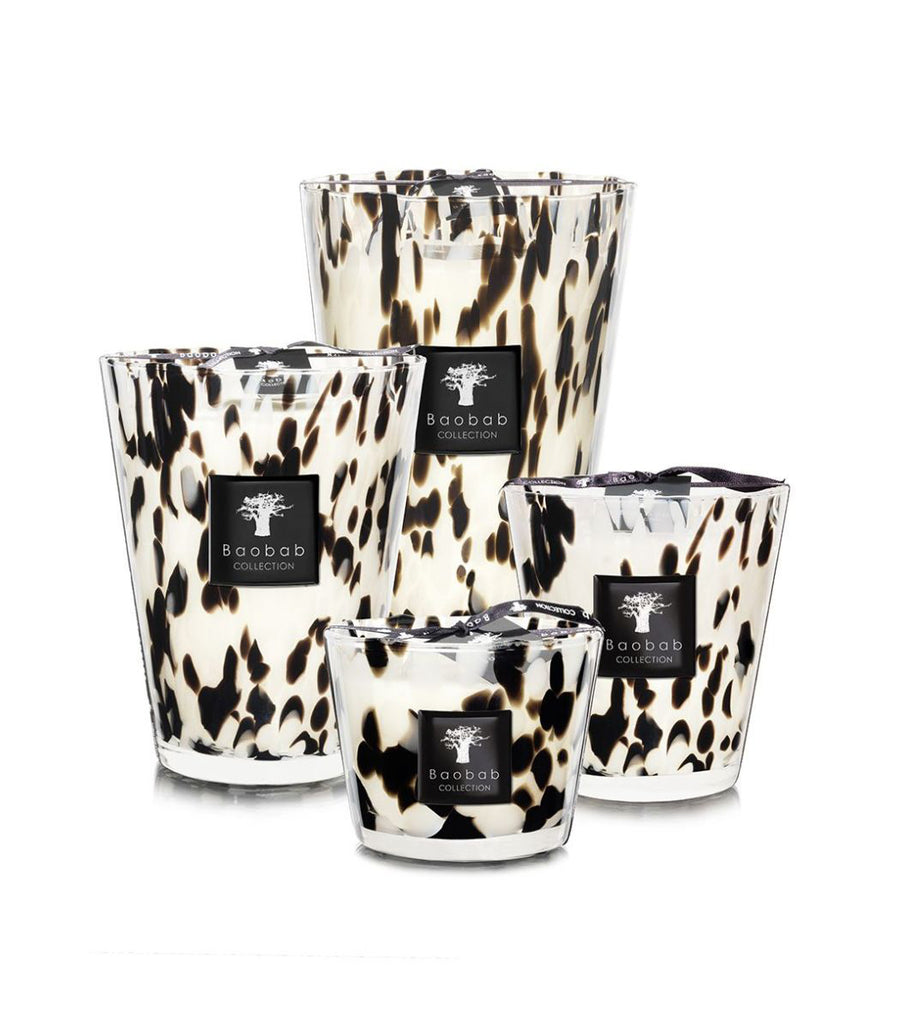 A set of Baobab Black Pearls Candle Max 16 MAX16PB, perfect for adding an exotic touch to any space.