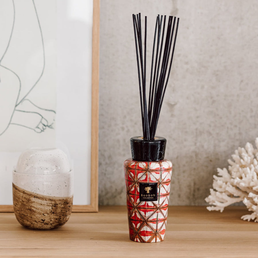 Baobab Boho Gyula Diffuser DIF500BGY with a floral fragrance sitting on a wooden table.