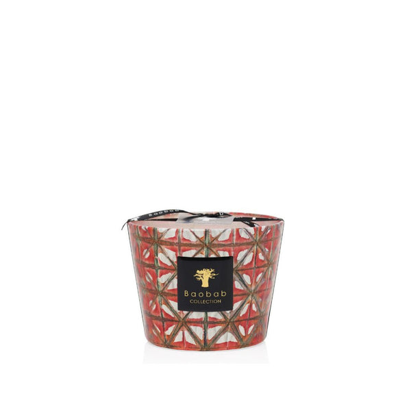 A Baobab Bohom Gyula Candle MAX10BGY by Baobab, with a red and gold design on a white background, perfect for adding a touch of luxury to your home.